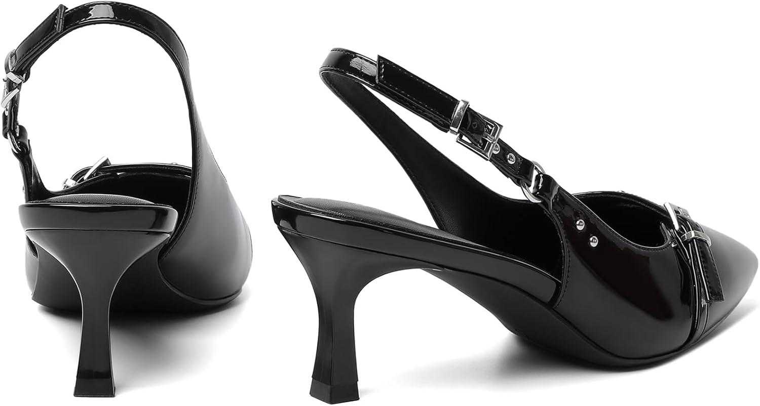 imageMostrin Slingback Kitten Heels for Women Pointed Closed Toe Heels Low Pumps Shoes for Party Work OfficeBlack02