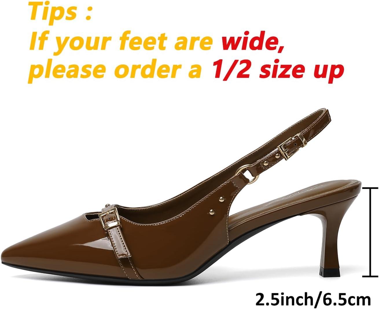 imageMostrin Slingback Kitten Heels for Women Pointed Closed Toe Heels Low Pumps Shoes for Party Work OfficeBrown02
