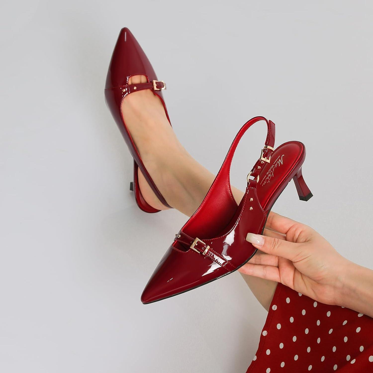 imageMostrin Slingback Kitten Heels for Women Pointed Closed Toe Heels Low Pumps Shoes for Party Work OfficeBurgundy02