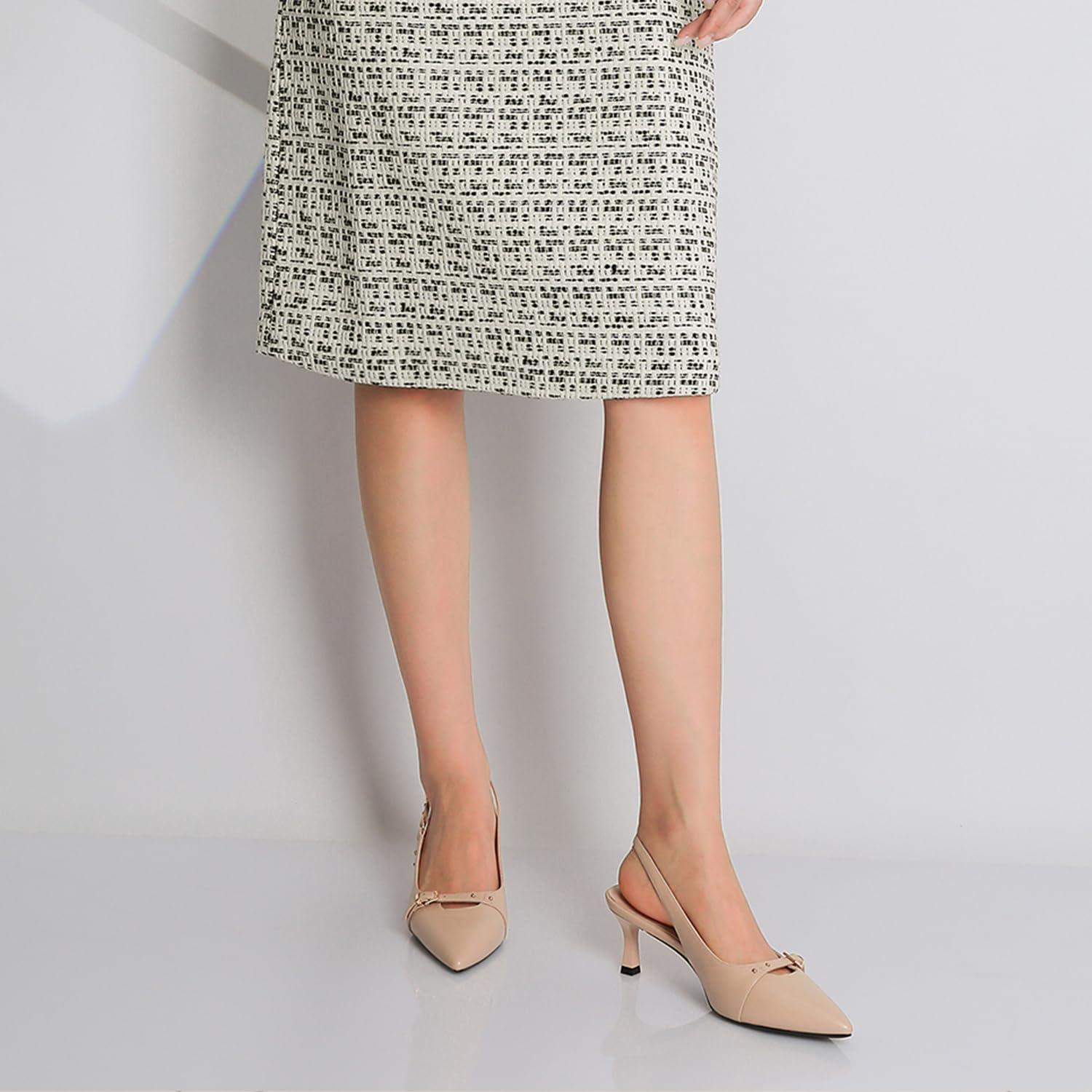 imageMostrin Slingback Kitten Heels for Women Pointed Closed Toe Heels Low Pumps Shoes for Party Work OfficeNude02