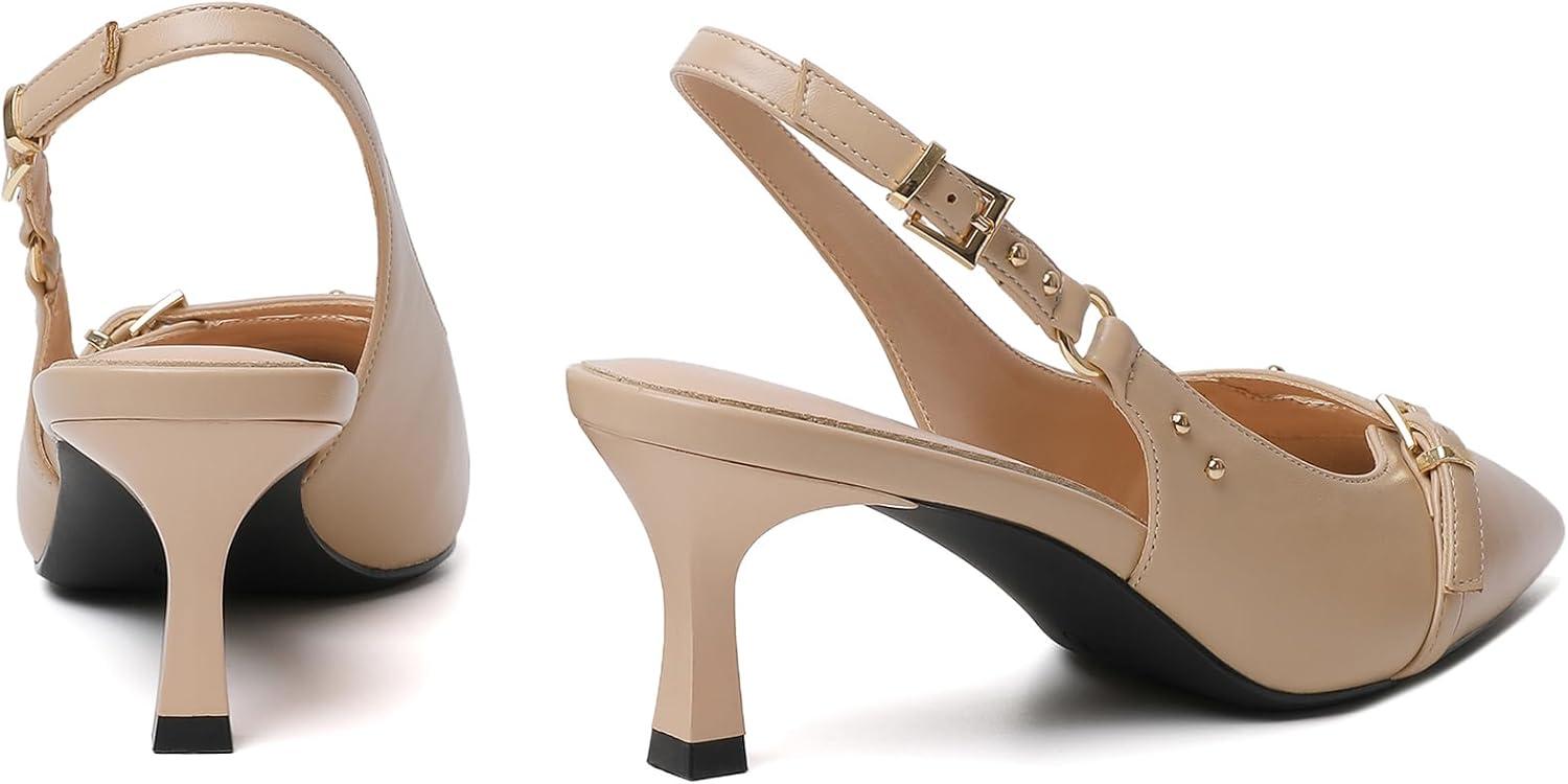 imageMostrin Slingback Kitten Heels for Women Pointed Closed Toe Heels Low Pumps Shoes for Party Work OfficeNude02