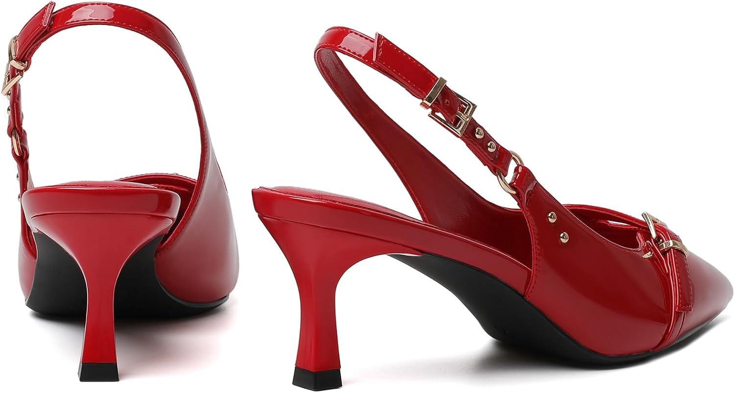 imageMostrin Slingback Kitten Heels for Women Pointed Closed Toe Heels Low Pumps Shoes for Party Work OfficeRed02