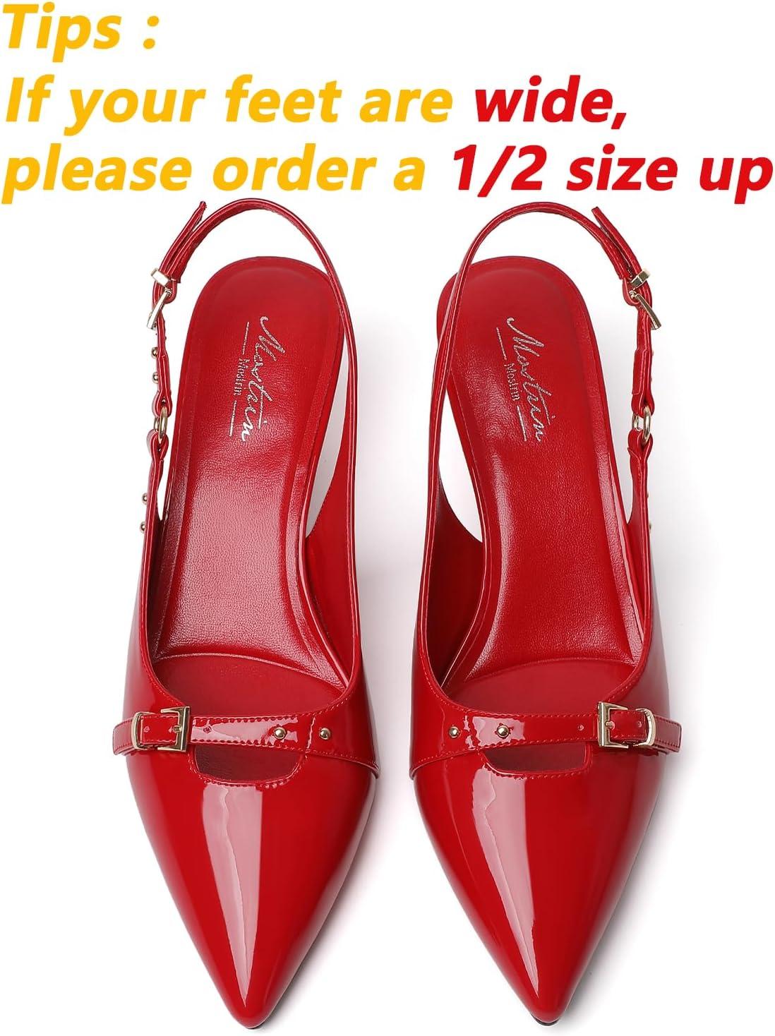 imageMostrin Slingback Kitten Heels for Women Pointed Closed Toe Heels Low Pumps Shoes for Party Work OfficeRed02