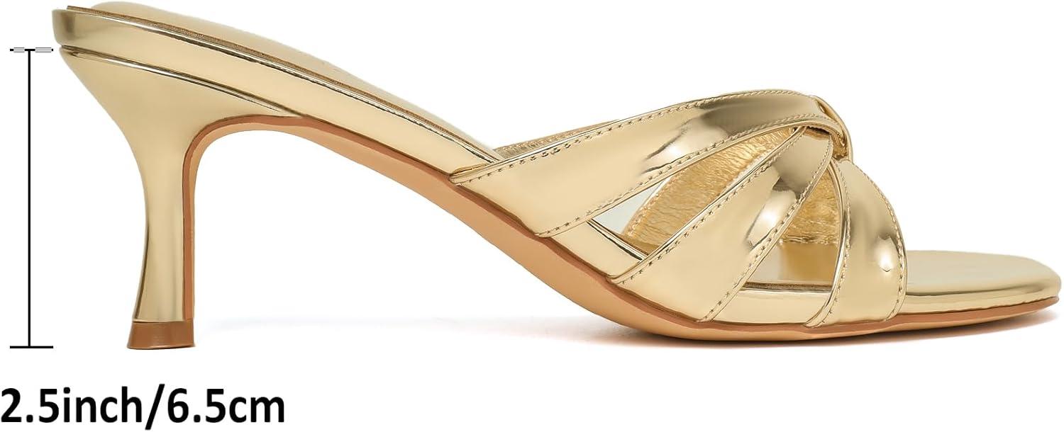imageMostrin Strappy Kitten Heels for Women Round Open Toe Flip Flops Slip On Mules Heels Fashion Thong Heeled Sandals for Party Wedding HolidayGold Paten