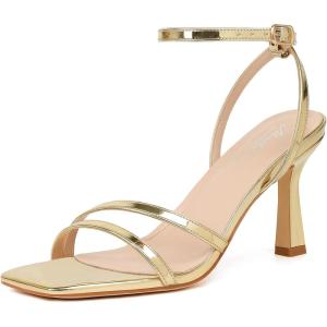 imageMostrin Womens Sandals Strappy Heels for Women Ankle Strap Lace Up Square Open Toe Heels Tie Up Stiletto High Heeled Sandals for Prom Party Daily WearLh07gold