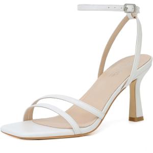 imageMostrin Womens Sandals Strappy Heels for Women Ankle Strap Lace Up Square Open Toe Heels Tie Up Stiletto High Heeled Sandals for Prom Party Daily WearLh07white