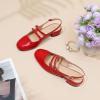 imageMostrin Mary Jane Shoes Women Slingback Chunky Low Heels for Women Closed Rounded Toe Ankle Strap Pumps Daily Wedding Party Dress ShoesRed
