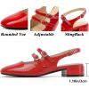 imageMostrin Mary Jane Shoes Women Slingback Chunky Low Heels for Women Closed Rounded Toe Ankle Strap Pumps Daily Wedding Party Dress ShoesRed