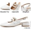 imageMostrin Mary Jane Shoes Women Slingback Chunky Low Heels for Women Closed Rounded Toe Ankle Strap Pumps Daily Wedding Party Dress ShoesWhite
