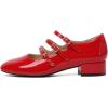 imageMostrin Mary Jane Shoes Women Round Toe Dress Shoes for Women Chunky Low Heels Adjustable Buckle Strap Pumps for Work Office Wedding PartyRed