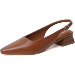 imageMostrin Womens Chunky Low Heels DOrsay Slingback Block Heel Pumps Closed Square Toe Dress Shoes for Work Office Daily WeddingBrown 03