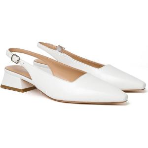 imageMostrin Womens Chunky Low Heels DOrsay Slingback Block Heel Pumps Closed Square Toe Dress Shoes for Work Office Daily WeddingWhite 03