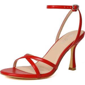 imageMostrin Strappy Heels for Women Lace Up Ankle Strap Round Open Toe Stiletto High Heels Womens Heeled Sandals for Prom Party DailyRed
