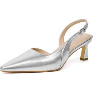 imageMostrin Kitten Heels for Women Slingback Pointed Closed Toe Heels Womens Pumps Shoes for Wedding Party CommutingKh10silver