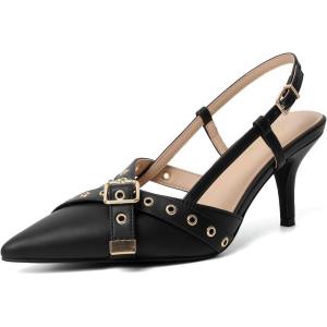 imageMostrin Kitten Mules Heels for Women Pointed Closed Toe Heels Vintage Slip on Stiletto Dressy Pumps ShoesBlack07
