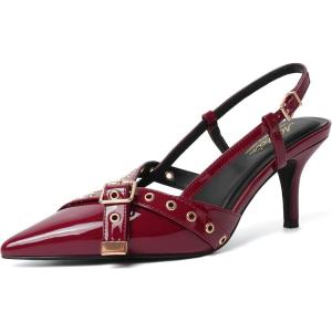 imageMostrin Kitten Mules Heels for Women Pointed Closed Toe Heels Vintage Slip on Stiletto Dressy Pumps ShoesBurgundy07