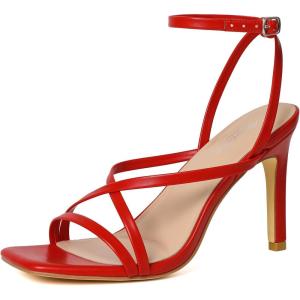 imageMostrin Strappy Heels for Women Square Open Toe Lace Up Heeled Sandals Ankle Strap Sexy Stiletto High Heels for Party Prom Dating WeddingRed