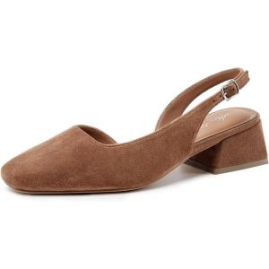 imageMostrin Womens Chunky Low Heels DOrsay Slingback Block Heel Pumps Closed Square Toe Dress Shoes for Work Office Daily WeddingBrown Suede 02