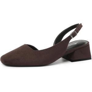 imageMostrin Womens Chunky Low Heels DOrsay Slingback Block Heel Pumps Closed Square Toe Dress Shoes for Work Office Daily WeddingDark Brown Suede 02