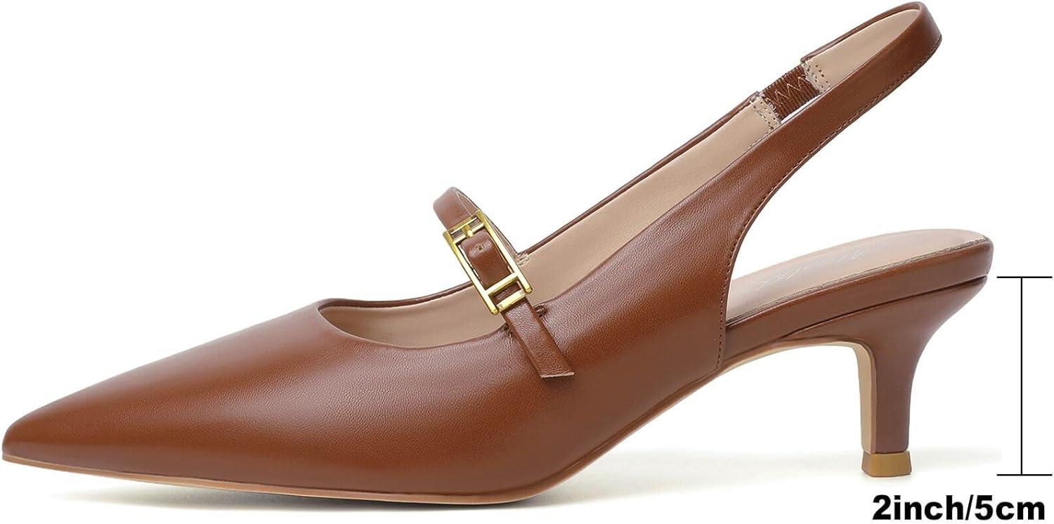 imageMostrin Kitten Heels for Women Slingback Pointed Closed Toe Heels Womens Pumps Shoes for Wedding Party CommutingBrown03