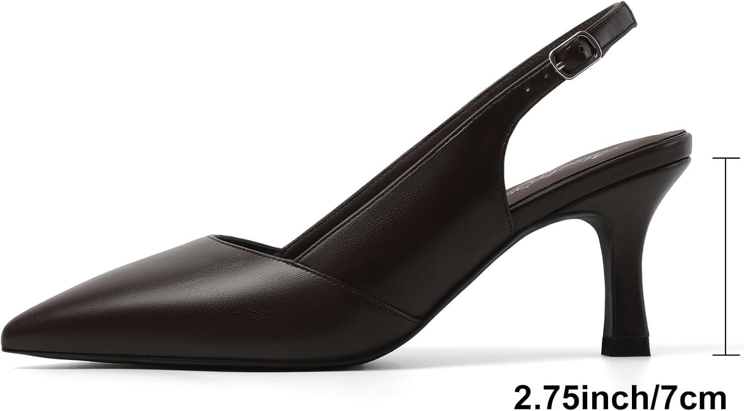 imageMostrin Kitten Heels for Women Slingback Pointed Closed Toe Heels Womens Pumps Shoes for Wedding Party CommutingCoffee Brown