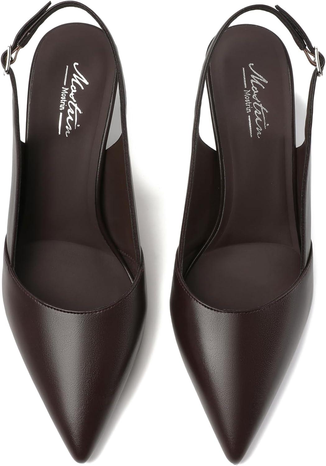 imageMostrin Kitten Heels for Women Slingback Pointed Closed Toe Heels Womens Pumps Shoes for Wedding Party CommutingCoffee Brown