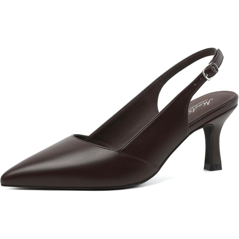 imageMostrin Kitten Heels for Women Slingback Pointed Closed Toe Heels Womens Pumps Shoes for Wedding Party CommutingCoffee Brown