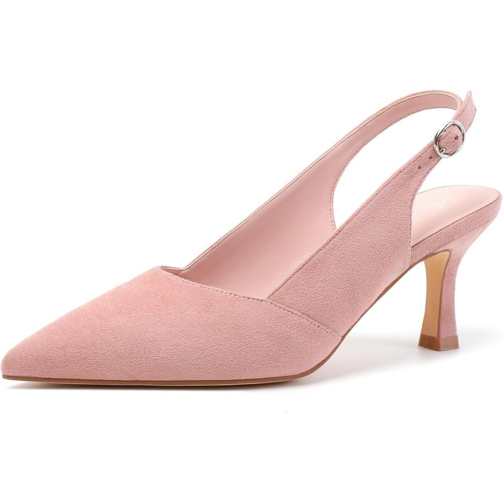imageMostrin Kitten Heels for Women Slingback Pointed Closed Toe Heels Womens Pumps Shoes for Wedding Party CommutingPink Suede