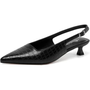 imageMostrin Slingback Kitten Heels for Women Pointed Closed Toe Heels Low Pumps Shoes for Party Work OfficeBlack Croc