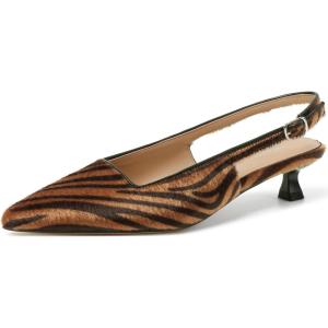 imageMostrin Slingback Kitten Heels for Women Pointed Closed Toe Heels Low Pumps Shoes for Party Work OfficeBrown Zebra