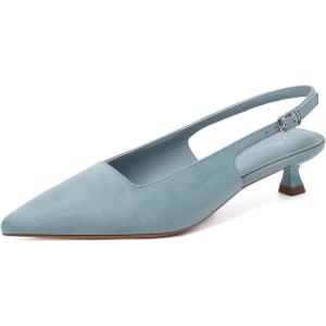 imageMostrin Slingback Kitten Heels for Women Pointed Closed Toe Heels Low Pumps Shoes for Party Work OfficeLight Blue Suede
