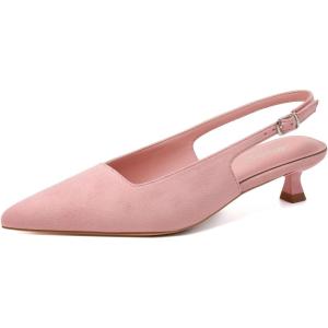 imageMostrin Slingback Kitten Heels for Women Pointed Closed Toe Heels Low Pumps Shoes for Party Work OfficePink Suede