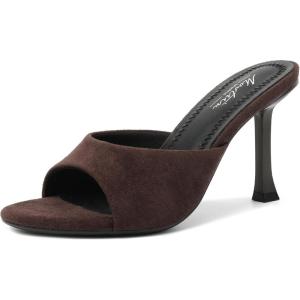 imageMostrin Kitten Heels for Women Round Toe Heels With Bow Vintage Mules Sexy Slip on Stiletto Backless Sandals for Party DailyDarkbrown Suede08