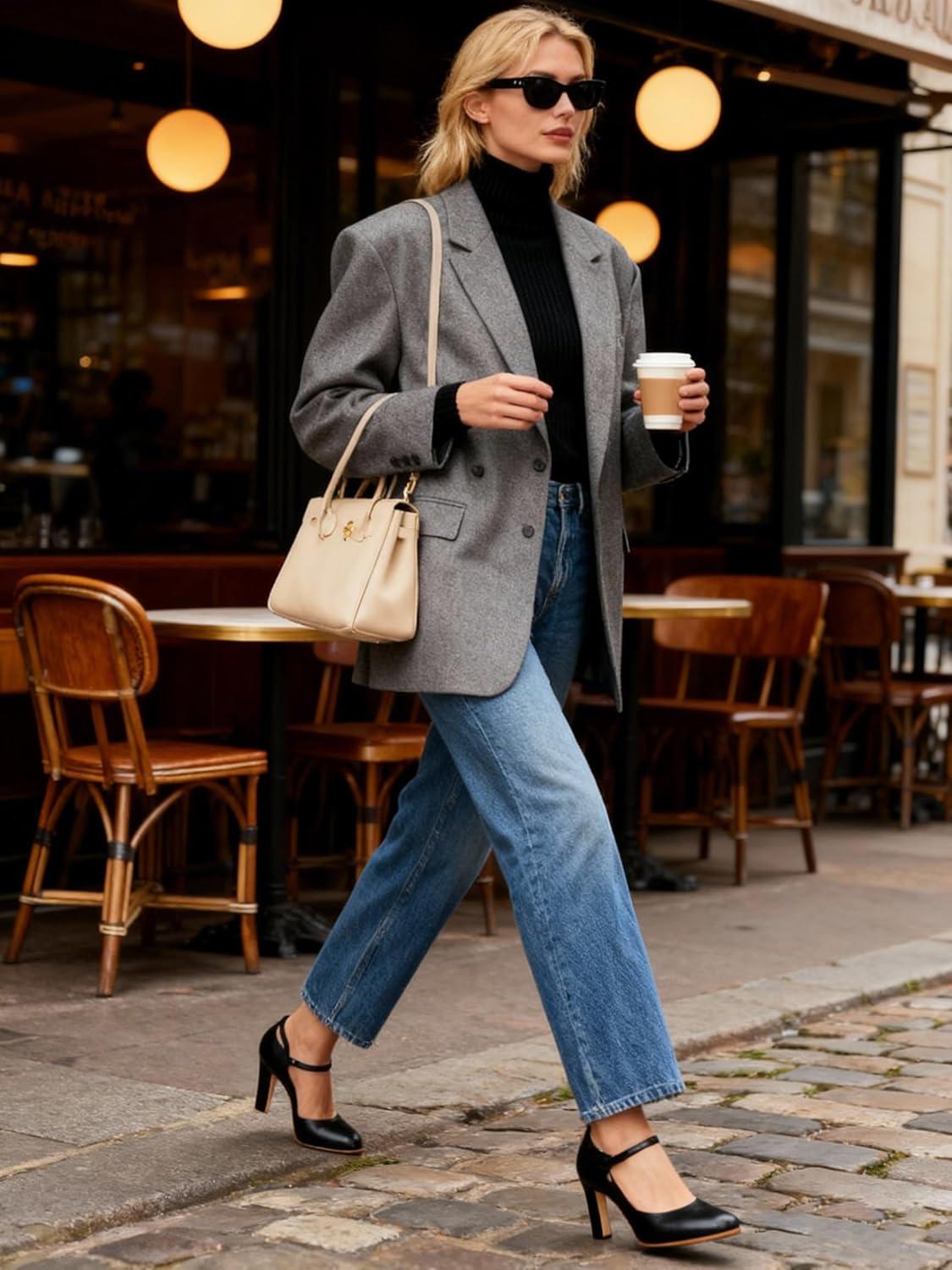 imageMostrin Womens Chunky High Heels Closed Toe Ankle Strap Pumps Vintage Party Work Office Pumps Shoes Comfortable Dress Shoes for WomenBlack