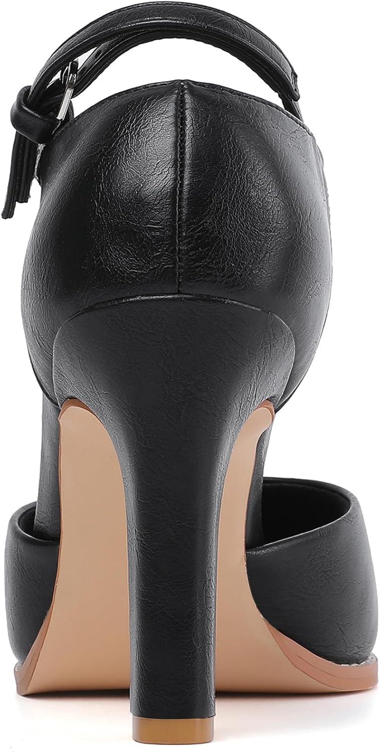 imageMostrin Womens Chunky High Heels Closed Toe Ankle Strap Pumps Vintage Party Work Office Pumps Shoes Comfortable Dress Shoes for WomenBlack