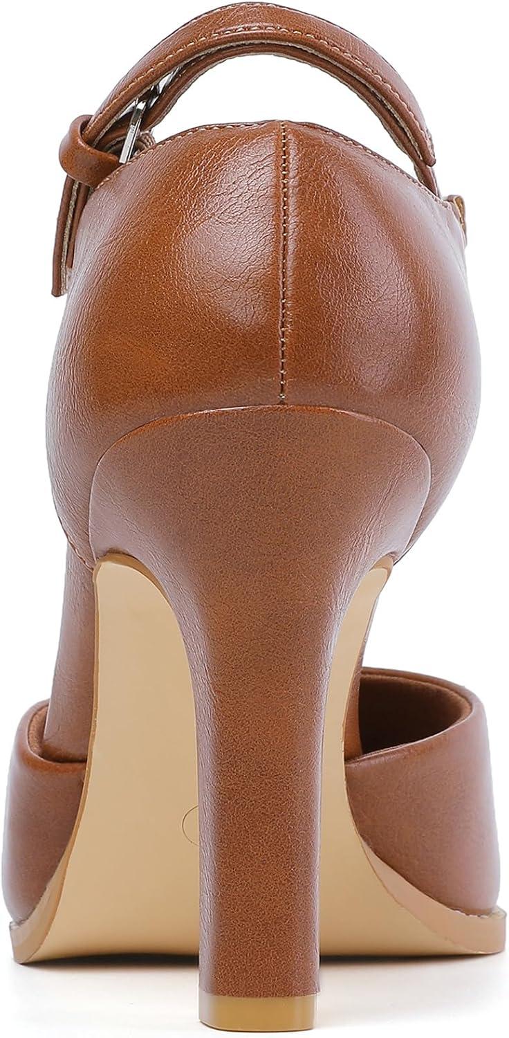 imageMostrin Womens Chunky High Heels Closed Toe Ankle Strap Pumps Vintage Party Work Office Pumps Shoes Comfortable Dress Shoes for WomenBrown