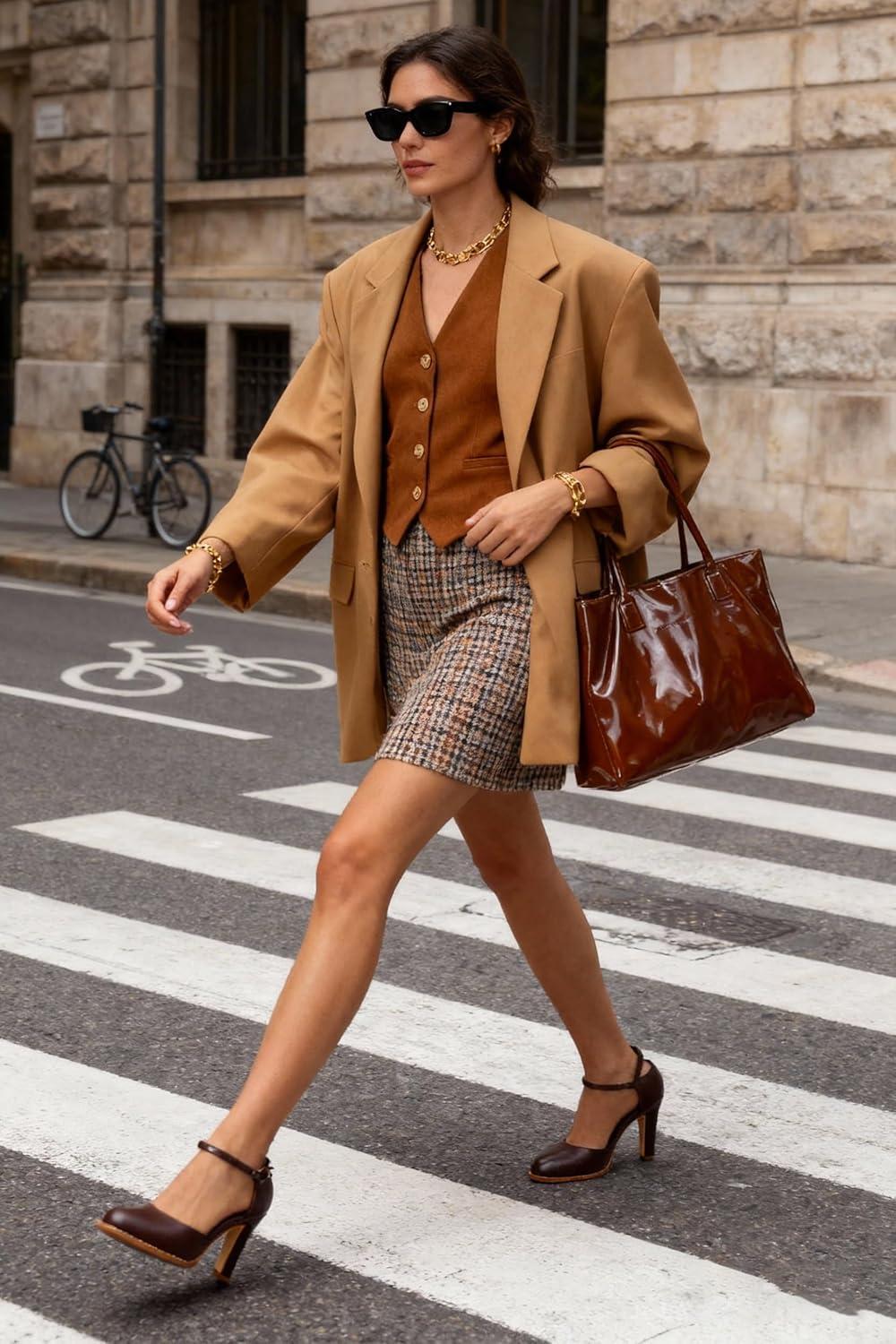 imageMostrin Womens Chunky High Heels Closed Toe Ankle Strap Pumps Vintage Party Work Office Pumps Shoes Comfortable Dress Shoes for WomenDark Brown