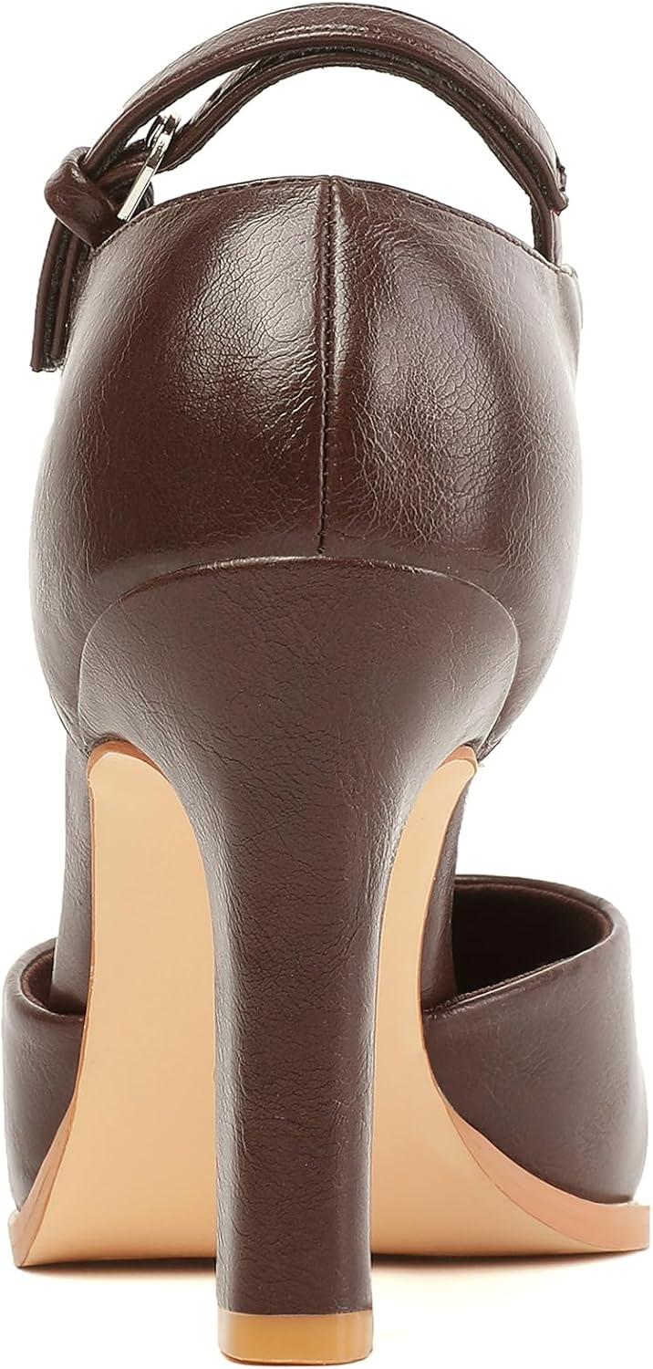 imageMostrin Womens Chunky High Heels Closed Toe Ankle Strap Pumps Vintage Party Work Office Pumps Shoes Comfortable Dress Shoes for WomenDark Brown