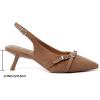 imageMostrin Kitten Heels for Women Pointed Toe Pumps Patent Leather Low Heel Slingback Heels with Buckle Dress Shoes for Dating Party WorkingBrown Suede 03