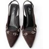 imageMostrin Kitten Heels for Women Pointed Toe Pumps Patent Leather Low Heel Slingback Heels with Buckle Dress Shoes for Dating Party WorkingDarkbrown Suede 03
