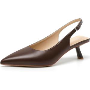 imageMostrin Kitten Heels for Women Pointed Toe Pumps Patent Leather Low Heel Slingback Heels with Buckle Dress Shoes for Dating Party WorkingChoc Brown 06