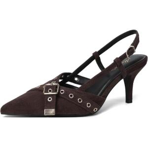 imageMostrin Kitten Mules Heels for Women Pointed Closed Toe Heels Vintage Slip on Stiletto Dressy Pumps ShoesDarkbrownsuede07