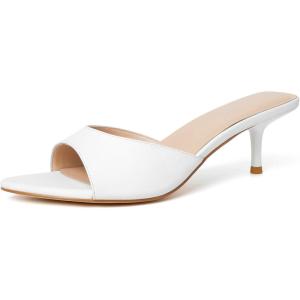 imageMostrin Kitten Heels for Women Pointed Toe Vintage Mules Heels Sexy Slip on Stiletto Backless Sandals for Party Wedding DailyWhite