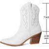 image:imageMostrin Womens Embroidered Western Cowgirl Boots Blue Denim Block Heel Pointed Toe PullOn MidCalf Booties Size 6115White
