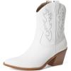 image:imageMostrin Womens Embroidered Western Cowgirl Boots Blue Denim Block Heel Pointed Toe PullOn MidCalf Booties Size 6115White