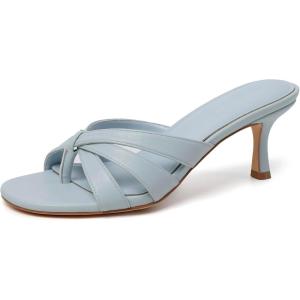 image:imageMostrin Strappy Kitten Heels for Women Round Open Toe Flip Flops Slip On Mules Heels Fashion Thong Heeled Sandals for Party Wedding HolidayBlue