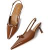 image:imageMostrin Kitten Heels for Women Pointed Toe Pumps Patent Leather Low Heel Slingback Heels with Buckle Dress Shoes for Dating Party WorkingBrown P03