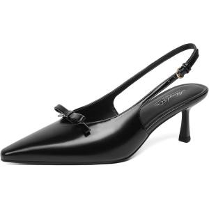 image:imageMostrin Kitten Heels for Women Pointed Toe Pumps Patent Leather Low Heel Slingback Heels with Buckle Dress Shoes for Dating Party WorkingBlack P03