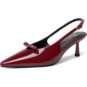 image:imageMostrin Kitten Heels for Women Pointed Toe Pumps Patent Leather Low Heel Slingback Heels with Buckle Dress Shoes for Dating Party WorkingBurgundy 03