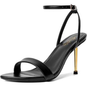image:imageMostrin Strappy Heels for Women Lace Up Ankle Strap Round Open Toe Stiletto High Heels Womens Heeled Sandals for Prom Party DailyBlack08